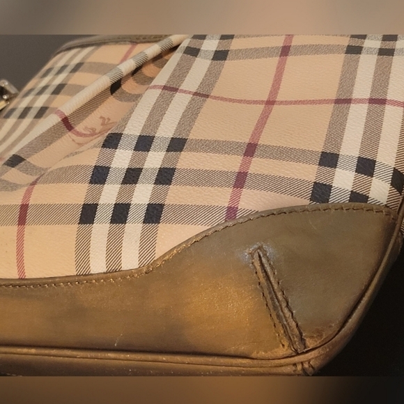 BURBERRY NOVA Check 🤎🌱🌼METALLIC bronze leather trim Bag. - Picture 3 of 12
